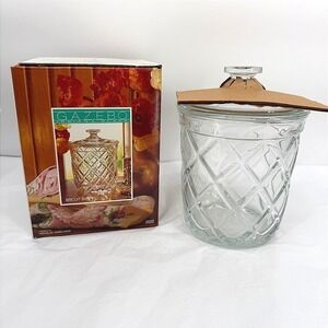 Indiana Glass Gazebo Biscuit Barrel Cookie Jar Clear Diamond Pattern Kitchen